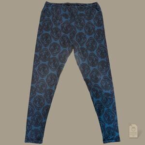 LuLaRoe Tall & Curvy Leggings Blue Gothic Cameo Pattern Fading Soft Stretch